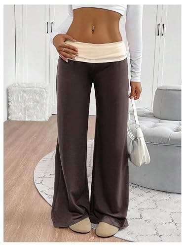SOLY HUX Women's Sweatpants Color Block Low Rise Fold Over Waist Baggy Wide Leg Pants thumbnail 3