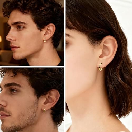8 Pieces Gold Clip on Earrings Non-Piercing Fake Hoops for Men Women, Cool Stainless Steel Clip on Earring Unisex Hoop Ear Clips Gifts Set, 4 Pairs in Four Different Sizes (Gold) thumbnail 5