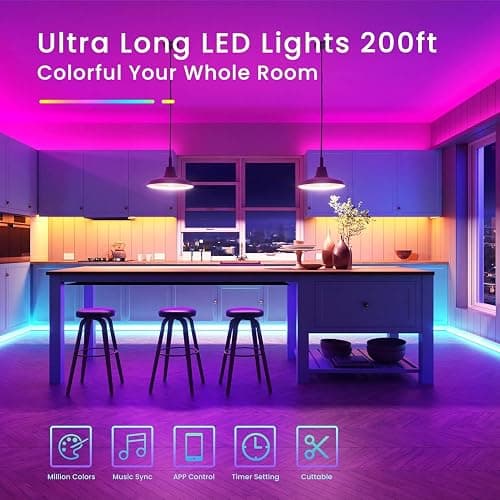 TJOY 200ft Bluetooth LED Strip Lights, Long Strip Lighting Music Sync, RGB Color Changing LED Lights for Bedroom with Remote,Smart Phone APP Control, Ceiling Living Room Decor (APP+Remote+Mic/2 Roll) thumbnail 2