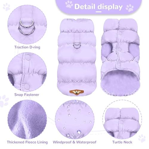 ABRRLO Winter Warm Dog Jacket for Small Medium Dogs Cat Cold Weather Coats with Harness Paded Dogs Fleece Vest Waterproof Windproof Dog Snow Jacket Pet Puppy Clothes (Purple,M) thumbnail 4