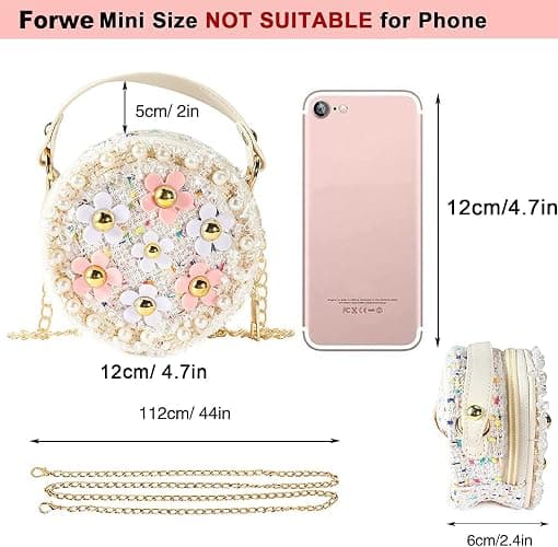 Forwe Little Girls Toddler Crossbody Purse with Pearl Flowers Mini Cute Princess Handbags Shoulder Chain Bag thumbnail 4