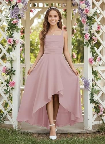 wyxis Spaghetti Straps Junior Bridesmaid Dresses A Line Chiffon Flower Girl Dress Ruffles Girls Formal Dresses 2-16 Years thumbnail 8