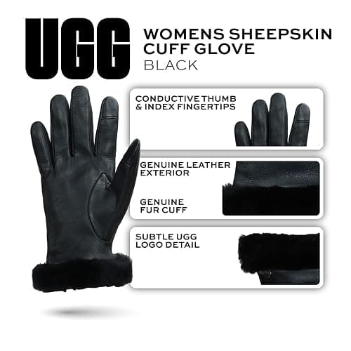 UGG Women’s Sheepskin Cuff Gloves with Touchscreen Fingertips, Genuine Leather Exterior, Fur Trim, and Logo Detail thumbnail 6