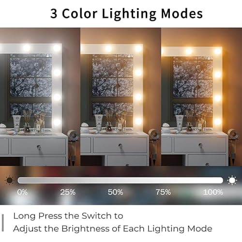 11 Drawers Vanity Desk with Power Outlet, Makeup Vanity with Mirror and 12 LED Lights, 3 Lighting Modes, Vanity Set, Glass Top, Dressing Table for Bedroom,Dressing Room, White thumbnail 5