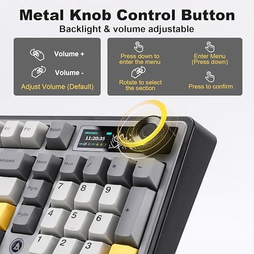 MIKIBY AJAZZ AK980 Wireless Keyboard with Smart Display & Knob,98% Mechanical Keyboard Tri-Mode BT/2.4G/USB-C, Hot Swappable, PBT Keycaps, with RGB Light for Win & Mac(Black,Murad Switch) thumbnail 4