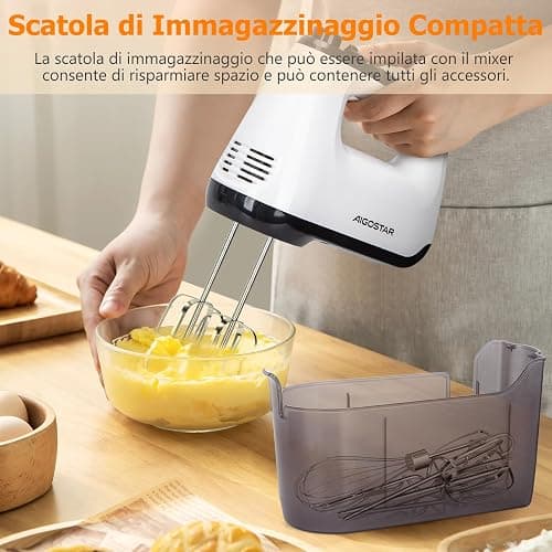 Aigostar Pudding - Sbattitore Elettrico, 6 Velocità e Turbo, Frusta Elettrica, 400W, Miscelazione Silenziosa. Dotato di 2 Fruste, 2 Ganci Impastatori, frusta e contenitore. thumbnail 7