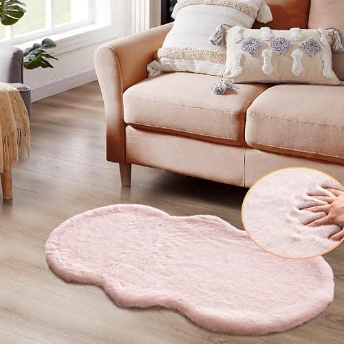 ORINOVA Pink Fuzzy Washable Furry Area Rugs for Living Room Faux Rabbit Fur Nursery Rug for Bedroom 2x4 Runner Rug - Image 1