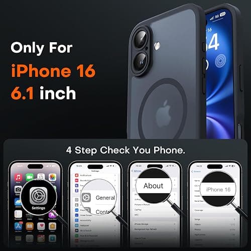 TOCOL Magnetic for iPhone 16 Case, Compatible with Magsafe, Upgraded Full Camera Protection, Drop Protection, Translucent Matte Back Bumper Phone Cover 6.1-Inch（Black） thumbnail 2
