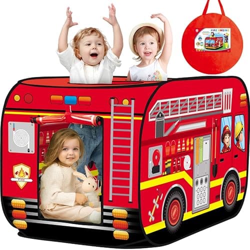 Britik Pop Up Play Tent for Kids Aged 3-5 Years Old Boys and Girls : Fire Truck Tent Playhouse Toy Play Tents for Toddlers 3-5 Kids Tent Indoor Outdoor Playhouse Toys for 3 + Year Old, Fire Truck - Image 1