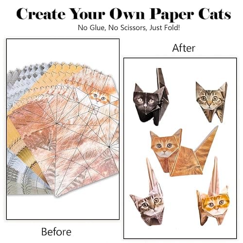 Dreaku Paper Cats Origami Kit, 50pcs DIY 3D Origami Animal Kit, Creative Craft Activity for Adults Kids Animal Lovers, Handmade Cat Desk Decoration Gift (Cat) thumbnail 3
