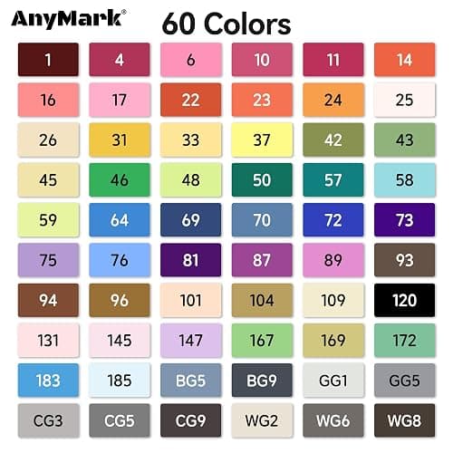 AnyMark 60 Colors Alcohol Markers Chisel & Fine Dual Tip | Coloring Markers Set for Adult Book Drawing Sketching Painting, Illustration, White Penholder thumbnail 5