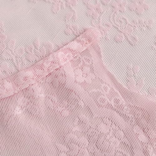 YJ YANJUN Pink Lace Shower Curtain - Vintage Shower Curtains with Attached Valance, Floral Lace Bath Curtains for Bathroom, Farmhouse Style Shabby Chic Scalloped Edge, 72 x 72 Inch, 1 Panel thumbnail 7