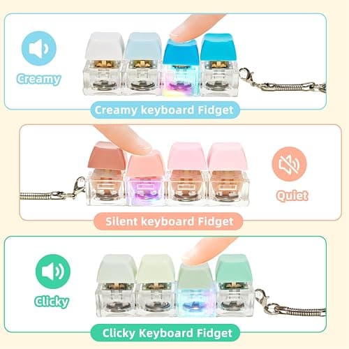 SOMAREM 3 Pcs Keyboard Fidget Toy - Clicky, Creamy & Silent Fidget Keyboard Clicker with Led Lights, 4 in 1 Keyboard Fidget Keychain Toys for Adults & Kids, Boost Focus & Stress Relief Fidget Gifts thumbnail 2