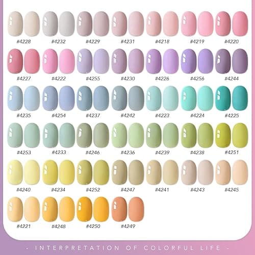 GAOY 42 Pcs Gel Nail Polish Set, 39 Pastel Colors, UV Gel, Blooming Season | With Base Coat, Glossy & Matte Top Coat, Spring Green Yellow Pink Colors, UV/LED Cure Required, DIY Manicure at Home thumbnail 6