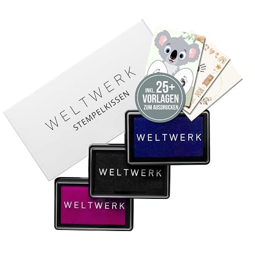 WELTWERK® Wiederverwendbare Stempelkissen für Handabdruck Baby und Fußabdruck Baby - Stempelkissen Kinder ungiftig abwaschbar - Abdruckset (3er-Set) - Set - Image 1