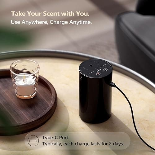 Airversa Waterless Diffuser for Essential Oil, Battery Operated Nebulizer, 0.7 Fl.Oz./ 20mL Capacity, Mini Scent Air Machine, 3 Countdown Timers & 3 Mist Levels for Home Room Car Office - AN8 Black thumbnail 4