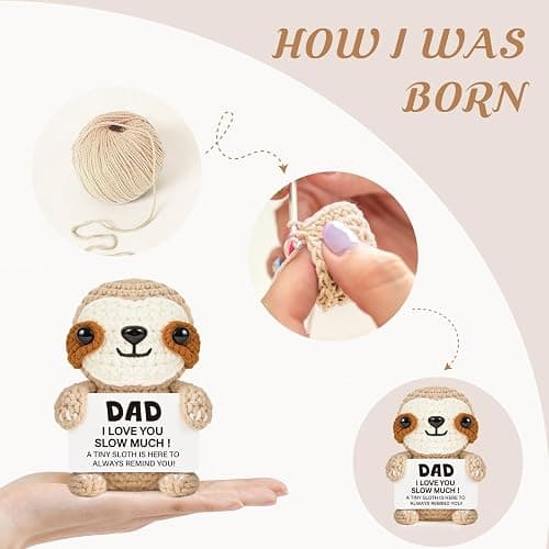AceThrills Dad Birthday Gifts, Handmade Crochet Mini Sloth Birthday Gifts, Cute Desk Decor for Dad, Funny Emotional Gift Idea for Father thumbnail 7