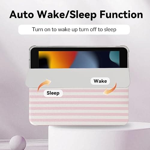 Lovmooful Compatible for iPad 9/8/7 (10.2-Inch,2021/2020/2019 Model,9th/8th/7th Generation) Case with Pencil Holder Cute Striped with Aesthetic Design Soft TPU Trifold Stand Protective-Pink&White thumbnail 4