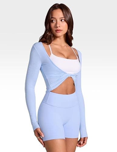 INGIA Ballet Long Sleeve Knot Top Twist Front | Cropped, Activewear, Pilates, Ribbed Shirt, Yoga, Gym Top, for Women thumbnail 4