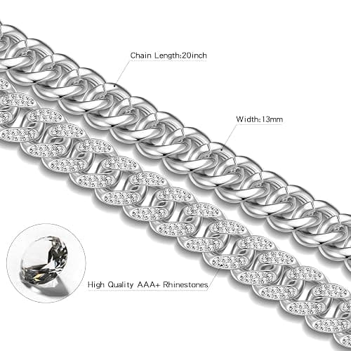 EDINGM Miami Cuban Link Chain for Men, Gold/Silver Plated Diamond Necklace, Iced Out Hip Hop Jewelry Gift thumbnail 3