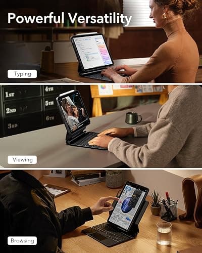 ESR iPad Air 11 Inch Case with Keyboard (M3/M2, 2025/2024) & iPad Pro 11/Air 5th/4th Gen Keyboard, Easy-Set Magnetic Stand, Portrait/Raised Modes, with Removable Protective Case, Black thumbnail 3