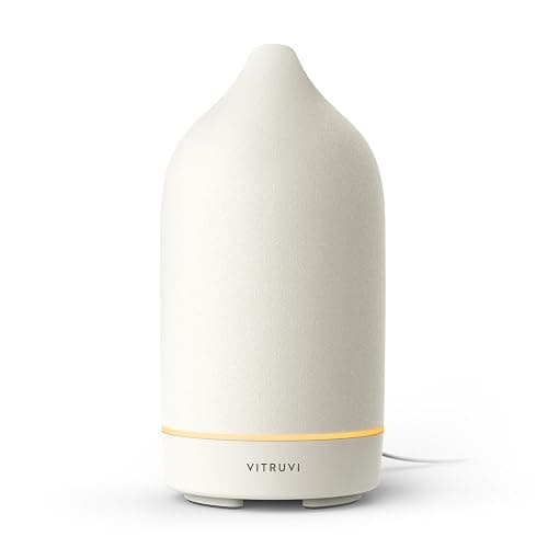 Vitruvi Stone Diffuser, Ceramic Ultrasonic Essential Oil Diffuser for Aromatherapy, White, 90ml Capacity - Image 1
