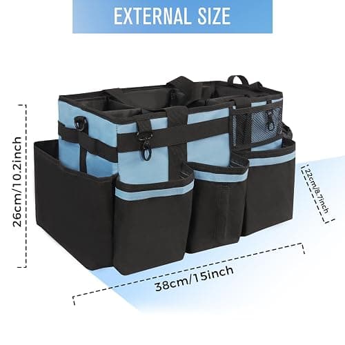 SCAVATA Wearable Cleaning Caddy, Cleaning Caddy Supplies Organizer with Handle & Shoulder Straps for Housekeepers, Under Sink & Car Cleaning Tool Organizers Bag with 4 Foldable Divider (Blue) thumbnail 2
