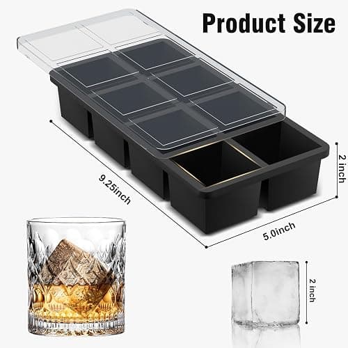 Samuelworld Large Ice Cube Tray: 2024 Upgraded Silicone Square Ice Cube Mold For Whiskey, New Upgraded 2 Inch Large Cubed Ice Trays for Cocktail, Big Cube Ice Maker Mold (2 Pack, Black) thumbnail 3