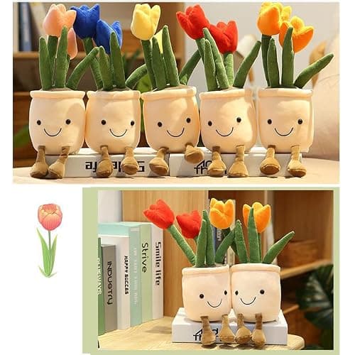 Evlooe 3pcs Tulip Plush Toy, Cute Tulip Plushies, Stuffed Potted Plants Plush Doll, Soft Plush Succulent Gifts for Kids Boys (Red+Orange+Pink) thumbnail 4
