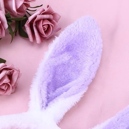 VALICLUD White Purple Plush Rabbit Headband Easter Bunny Ears Headband Rabbit Costume Fluffy Hair Band Party Cosplay Animal Ear Headpiece Carnival Masquerade Headdress thumbnail 4