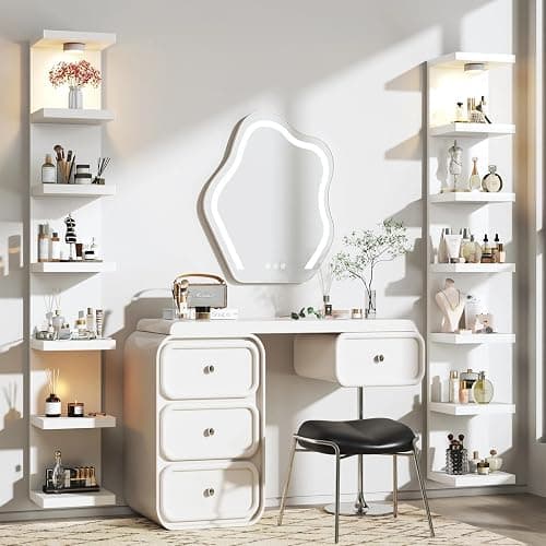 White 7-Tier Vertical Wall Shelf Unit with USB Rechargeable Led Light (Remote Controlled),Versatile Floating Display Shelves,Lack Style Wall Shelves for Bedroom,Living Room,Office Decor,Vanity thumbnail 2