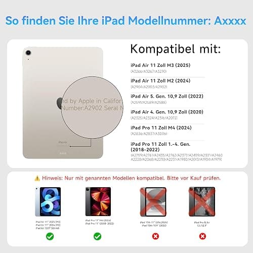 HOU Hülle mit Tastatur für iPad Air 11 Zoll (M3/M2) & Air 5./4. Gen & iPad Pro 11 Zoll (M4/4./3./2./1. Gen) – Leicht und tragbar, Weltraumleder, verstärkte Vier-Ecken-Schutz, QWERTZ thumbnail 2