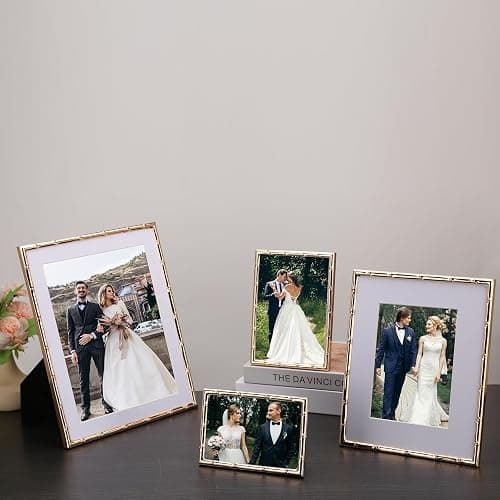 YiPinYin 8x10'' Bamboo Detail Gold Metal Picture Frame with Acid Free Mat for 5x7'' Set of 2,Narrow Gold Plated Photo Frames 5 x7'' With Soft Touch Velvet Backing for Desktop and Wall Décor thumbnail 6