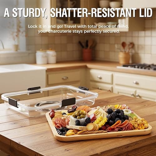 Renmxj Charcuterie Board with Clear Lid, Travel Portable Cheese Board Charcuterie Boxes Cutting Boards for Kitchen, House Warming Gifts New Home, Gifts for Women (6 Compartments Black) thumbnail 2