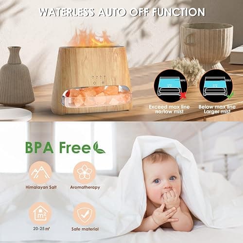 SALKING 2-in-1 Ultrasonic Essential Oil Diffuser & Himalayan Salt Lamp, Aromatherapy Diffuser Cool Mist Humidifier with Auto Off Function, 100% Pure Himalayan Pink Salt Rock, 150ml (Wooden Grain) thumbnail 6