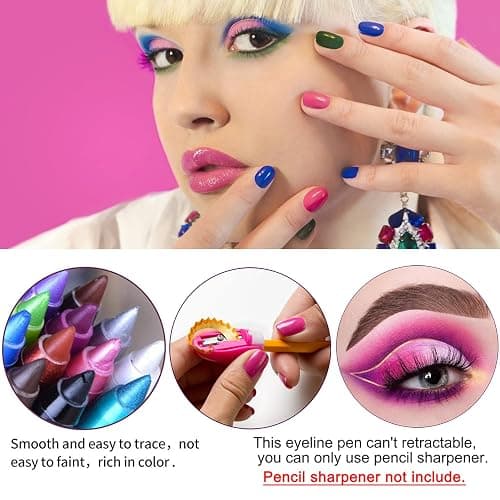 LemonSac 15PCS Colorful Eyeliner Pen Set, Eye Shadow Pencil, Pearl & Matte Metallic Glitter Eyeliner for Women, Eye & Lip Liner, Professional Eye Makeup Set thumbnail 4