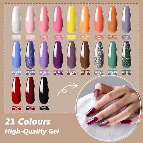 Gel Nail Polish Set, VANREESA 21 Classic Colours Pink Glitter White Wine Red Brown Gray Gel Polish Set Required Soak Off UV/LED Lamp Nail Varnish Kit for Women Beauty Gift thumbnail 2