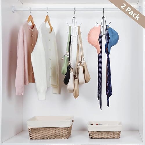 TOPIA HANGER Purse Hanger Organizer for Closet, 2-Pack Handbag Organizer Hanger, 360°Swivel Metal Purse Hooks, Bag Rack, Belt Organizer, Tie Rack, Scarf Hanger, Bag Storage Organizer, Silver thumbnail 6