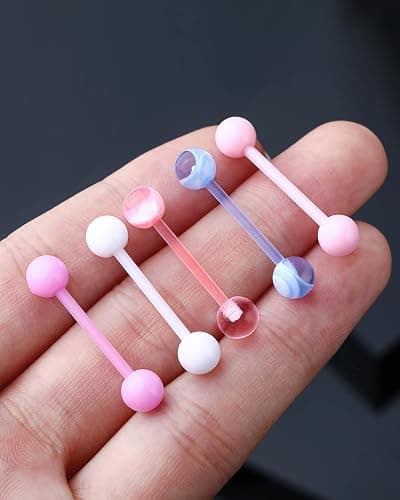 Jewseen 5PCS Tongue Barbells 14G Acrylic tongue piercing jewelry Candy Color tounge bars tongue piercing jewelry tongue rings for women thumbnail 3