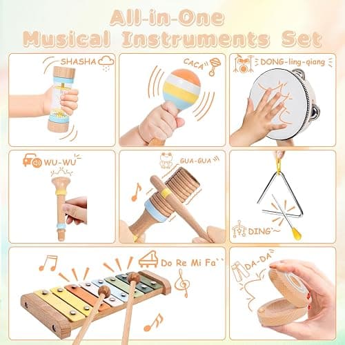 JOOMLAFLY Baby Musical Instruments for Toddlers 1-3, 8PCS Montessori Musical Toy Set with Xylophone, Drum, Maracas...Perfect Toy Gift for 1-3 Year Old Boy Girl thumbnail 3
