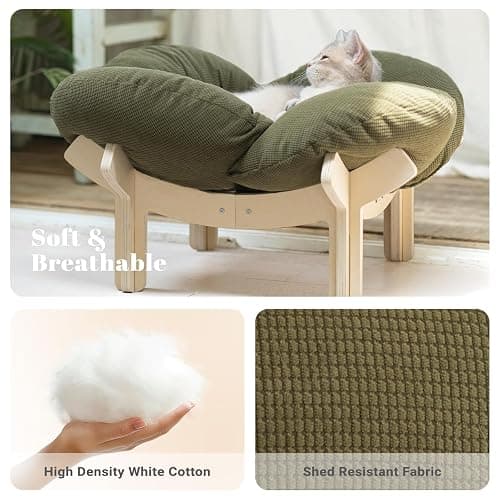 CHEERHOME PETS Elevated Cat Bed Wooden with Cushion Fluffy Pet Couch Sofa for Indoor Cats Raised Kitty Lounge Chair Suitable for Puppy, Cat Furniture(Green) thumbnail 5