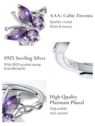 Butterfly Ring Sterling Silver CZ Garnet/Amethyst/Blue/Emerald/Sapphire/Pink/Diamond Butterfly Jewelry Gift for Lover Mother Daughter thumbnail 7