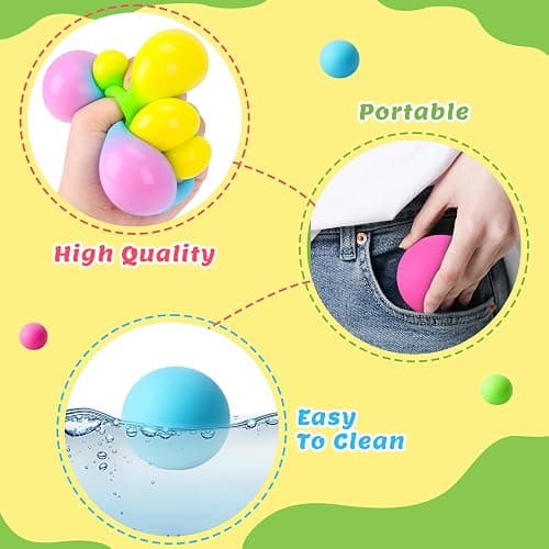 Stress Balls 4 Pack for Adults and Kids, Color Changing Squeeze Toys | Sensory Toys for kids with Autism, Squishy Fidget Toys for Stress and Anxiety Relief, Squishies Squeeze Prize for Classroom thumbnail 5