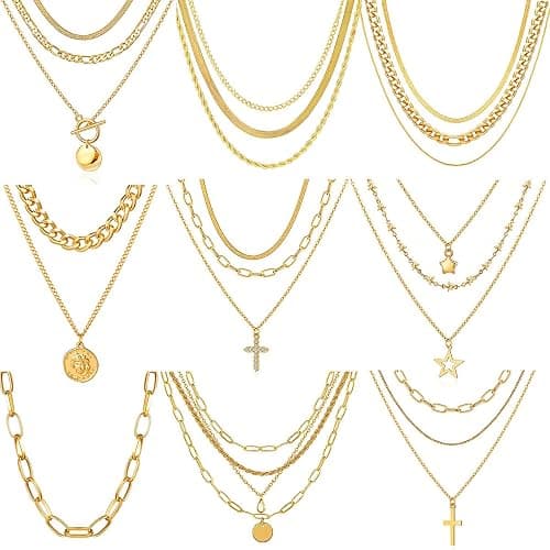 CONGYING 9pcs Gold Plated Necklaces set for Women, Gold Dainty Choker Necklace Trendy, Adjustable Layering Necklace Set for Women Gifts - Image 1