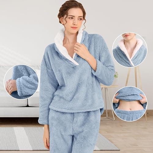 BOSECETA Fluffy Pajamas for Women Set Soft Comfy Fleece Pjs Pullover Pants Loose Plush 2 Piece Sleepwear Fuzzy for Winter thumbnail 4