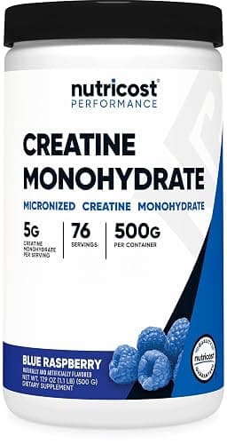 Nutricost Creatine Monohydrate Powder (Blue Raspberry), 500 Grams (1.1 LBS) - Image 1