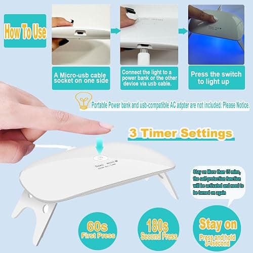 Kepma UV LED Nail Dryer Mini lamp Portable Curing Light for Gel Nail Polish,6w(White) thumbnail 5