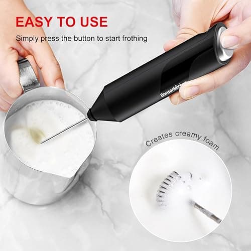 Bonsenkitchen Milk Frother Handheld, Electric Milk Foam Maker with Stainless Steel Whisk, Hand Drink Mixer for Coffee, Lattes, Cappuccino, Matcha, Battery Operated, Electric Stirrer Coffee Mixer Wand thumbnail 4