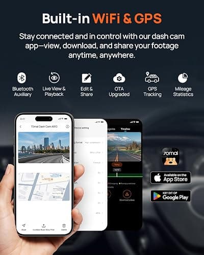 70mai A810 4K Dash Cam Front and Rear, Dual Dash Camera for Cars with Starvis 2 HDR Night Vision, 4G LTE Support, ADAS, Built in GPS & WiFi, 24/7 Parking Mode, AI Motion Detection, Time-Lapse thumbnail 4