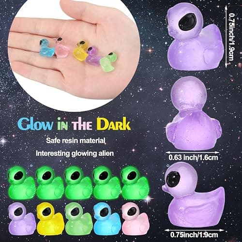 VioraWhite 100 Pcs Luminous Alien Duck Figurine Glow in The Dark Mini Funny UFO Sci-fi Resin Duck for Christmas Party Dashboard Decor Desk Collectible Cute Alien Decor Prize Boxes Stocking Stuffers thumbnail 3